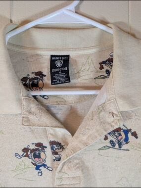 Warner Bros Tasmanian Devil Polo Shirt Mens Medium All Over Print Looney Tunes